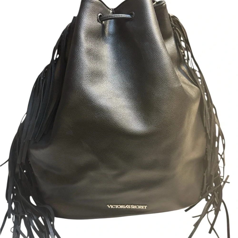 Victoria's Secret Backpack Tote Limited Edition Black Fringe Faux Leather